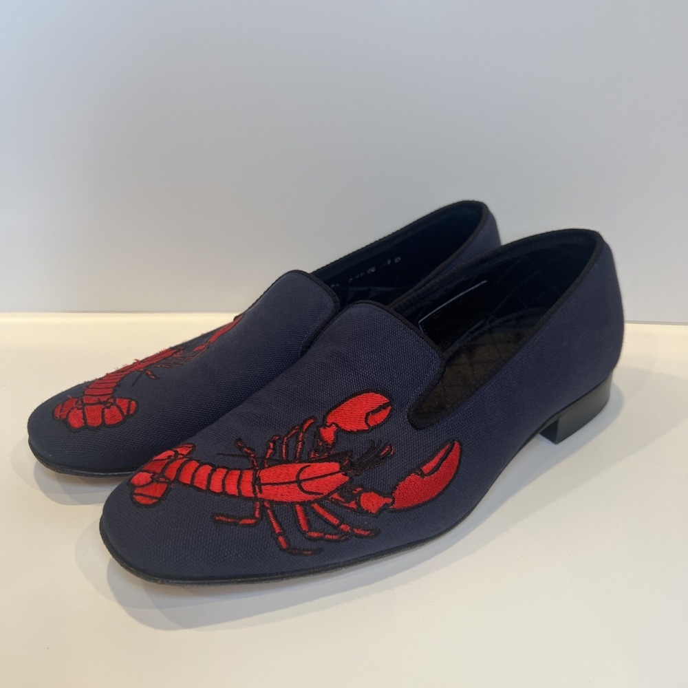 Peal & Co Brooks Brothers Lobster Embroidered Loafers Made England Mens 8.5